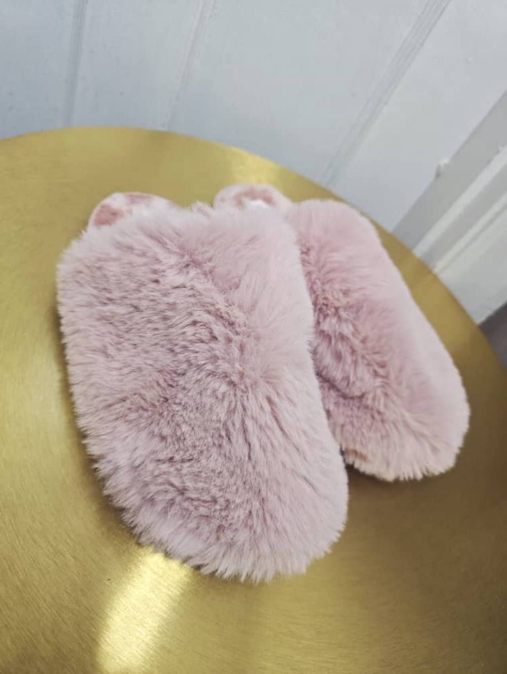 Joyspun Plush Extra Fluffy Slippers Pink Patterned Footbed Women's Size 9